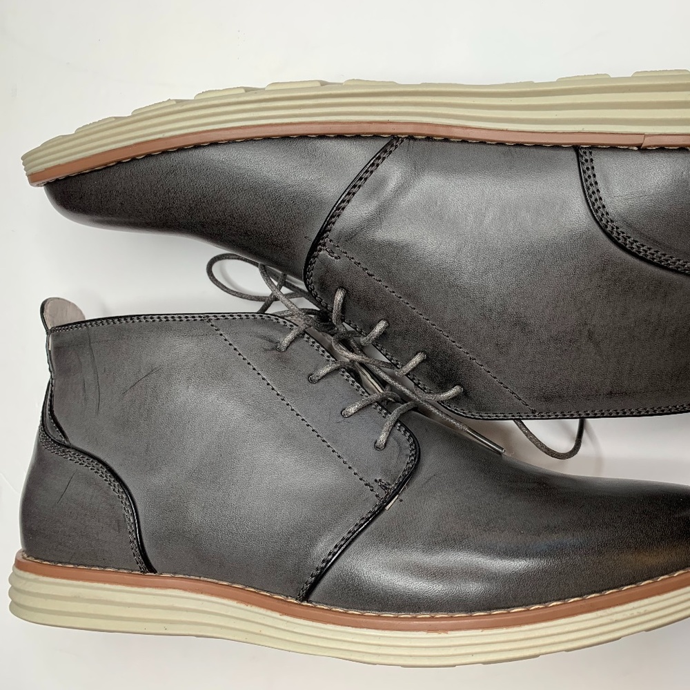 Harrison Myles Grey Faux Leather Chukka Boots